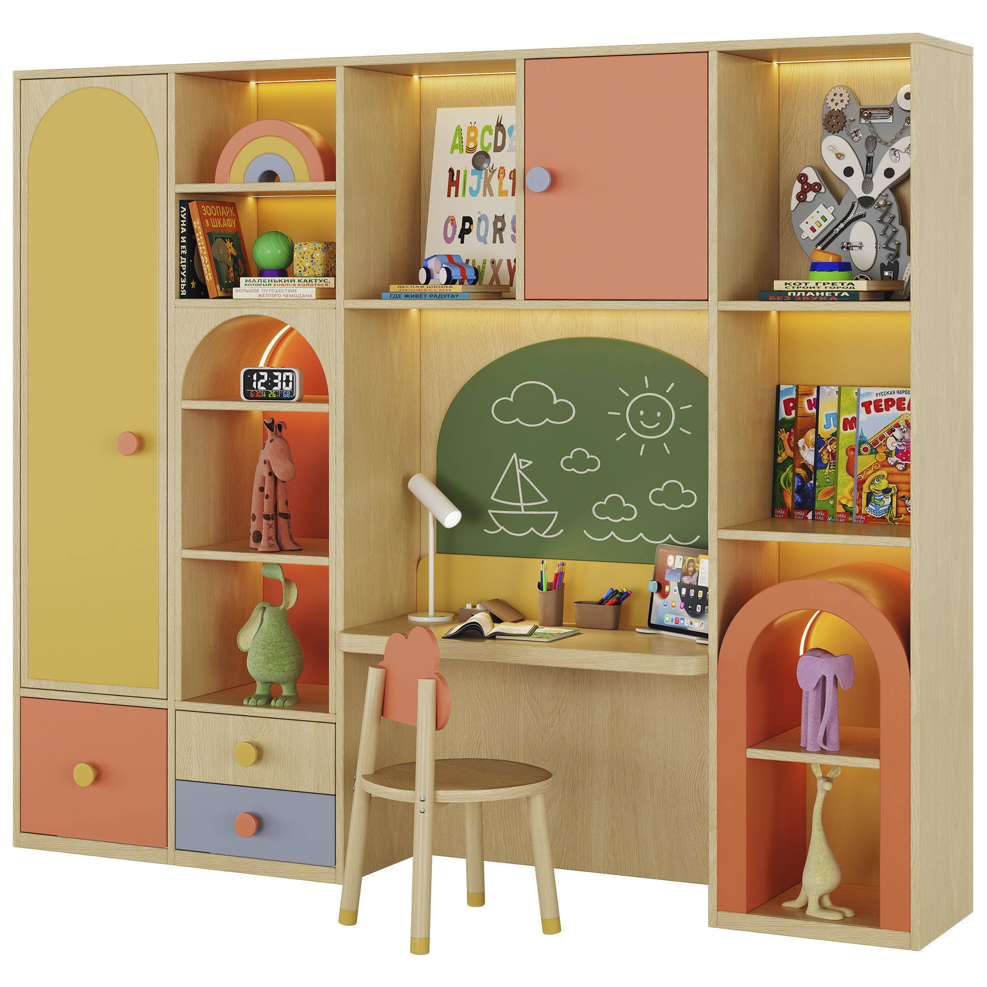 Children furniture with toys and decor Low-poly 3D model_1