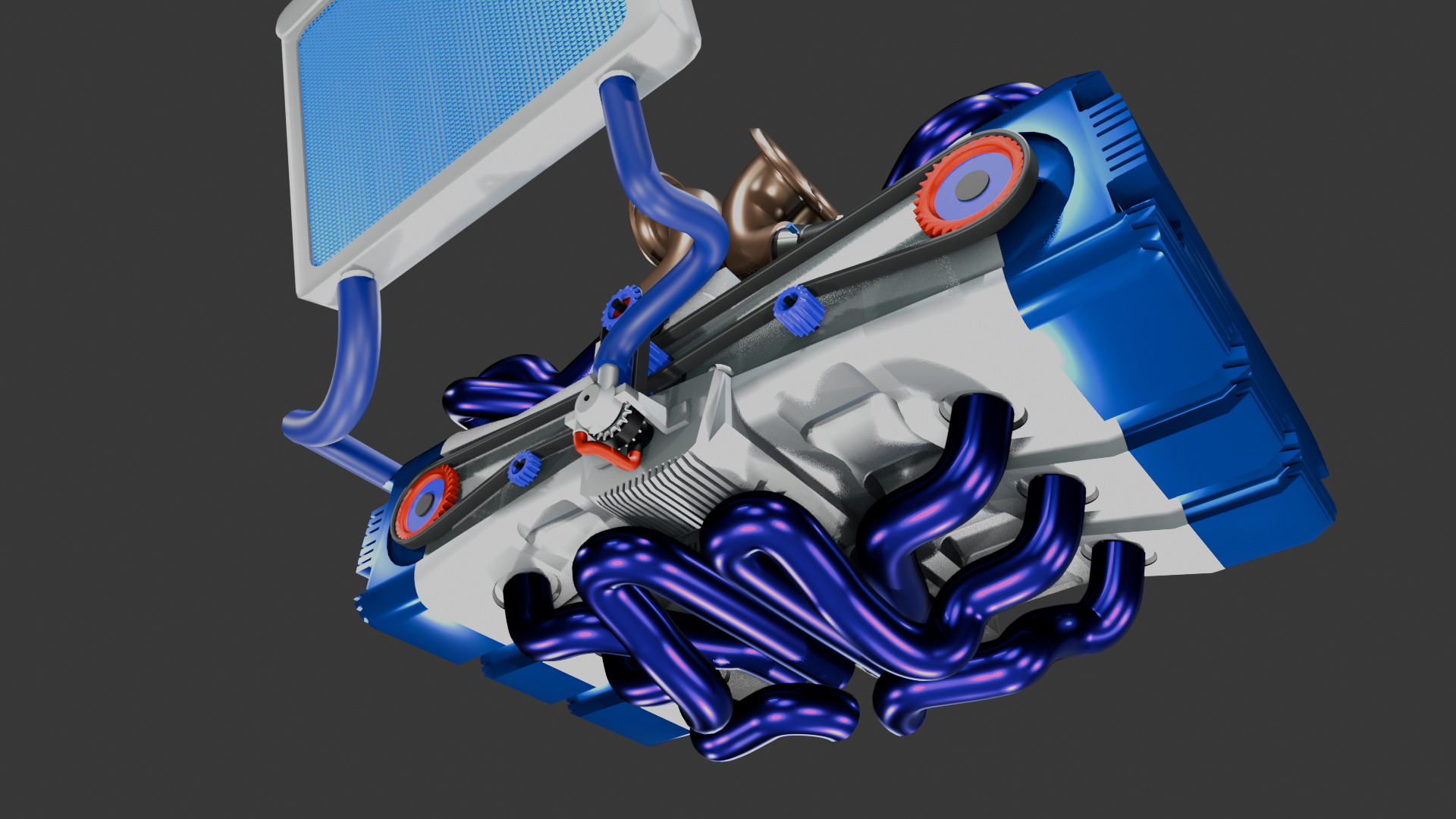 Artsy Stylized Model of Flat-6 Engine 3D model_4