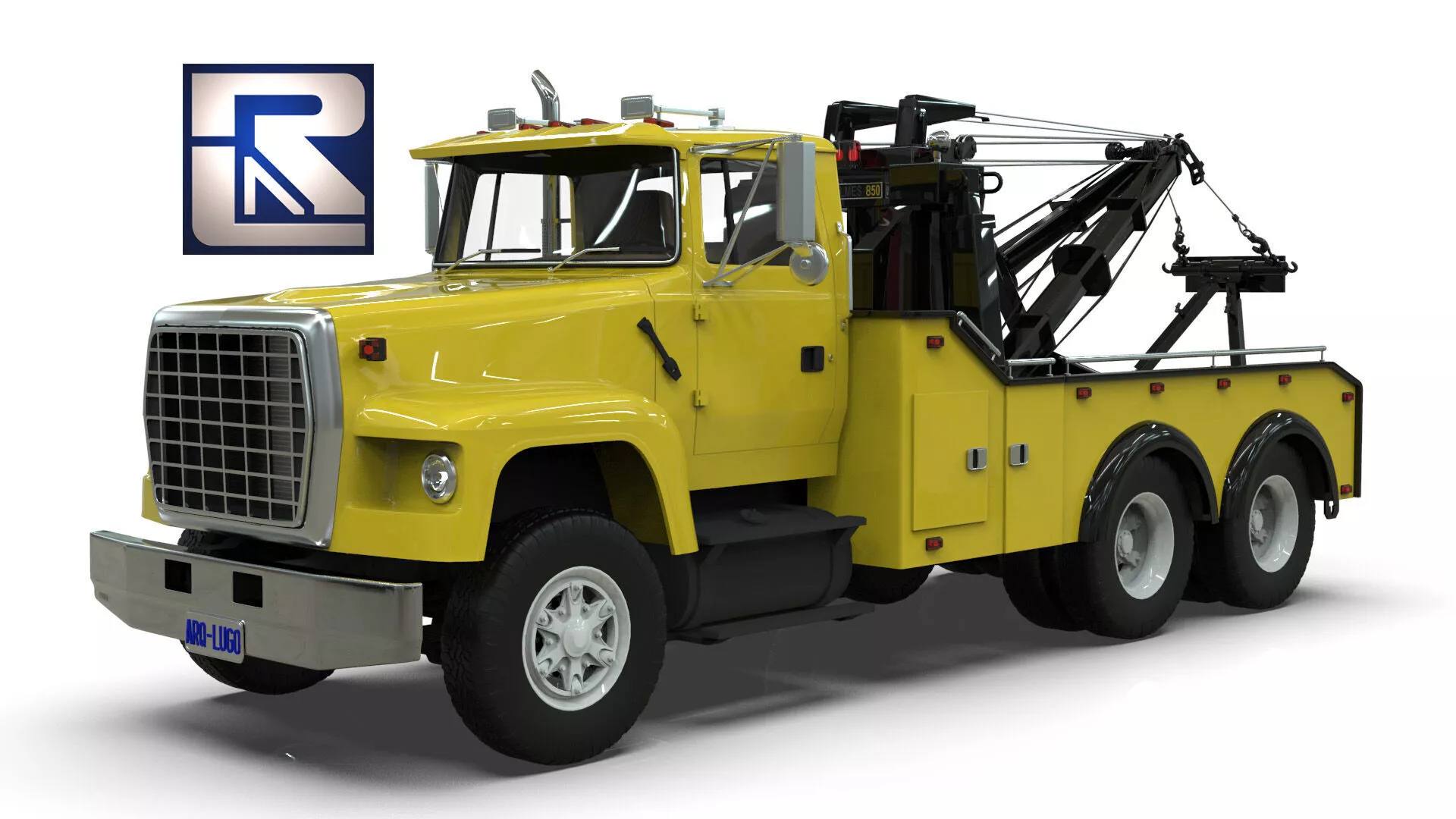 L9000 Tandem Axle Tow Truck 3D Model with Holmes 850 Wrecker 3D model