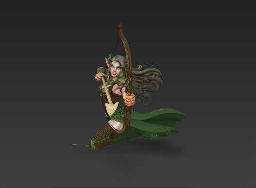 Female Elf Archer -The Forests Silent Arrow Low-poly 3D model
