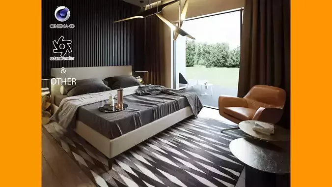 Living Room Interior 3D Scene for Cinema 4D and Octane Render