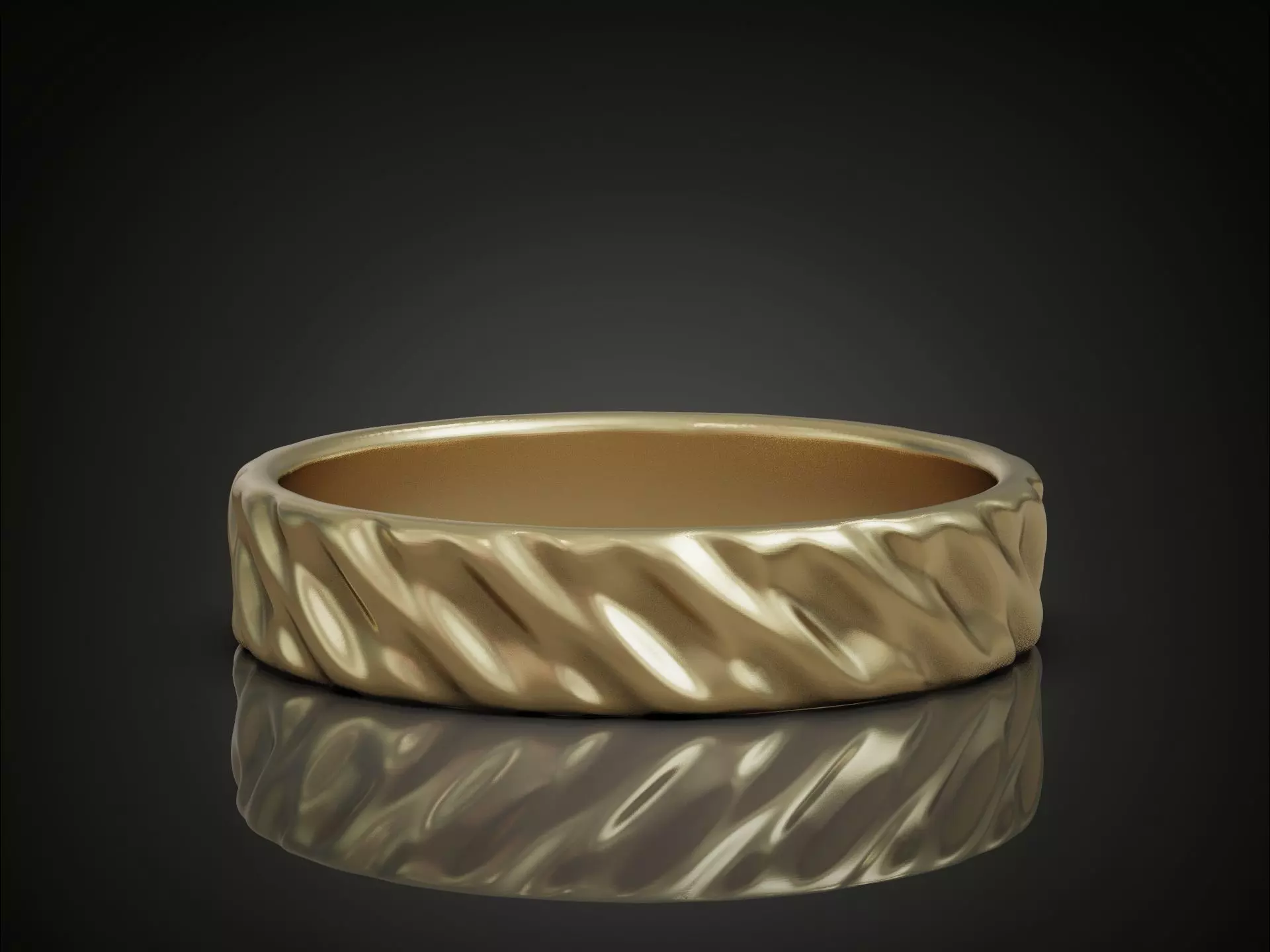 Wedding Band Ring with Diagonal Twisted Pattern for Couples 3D print model_0