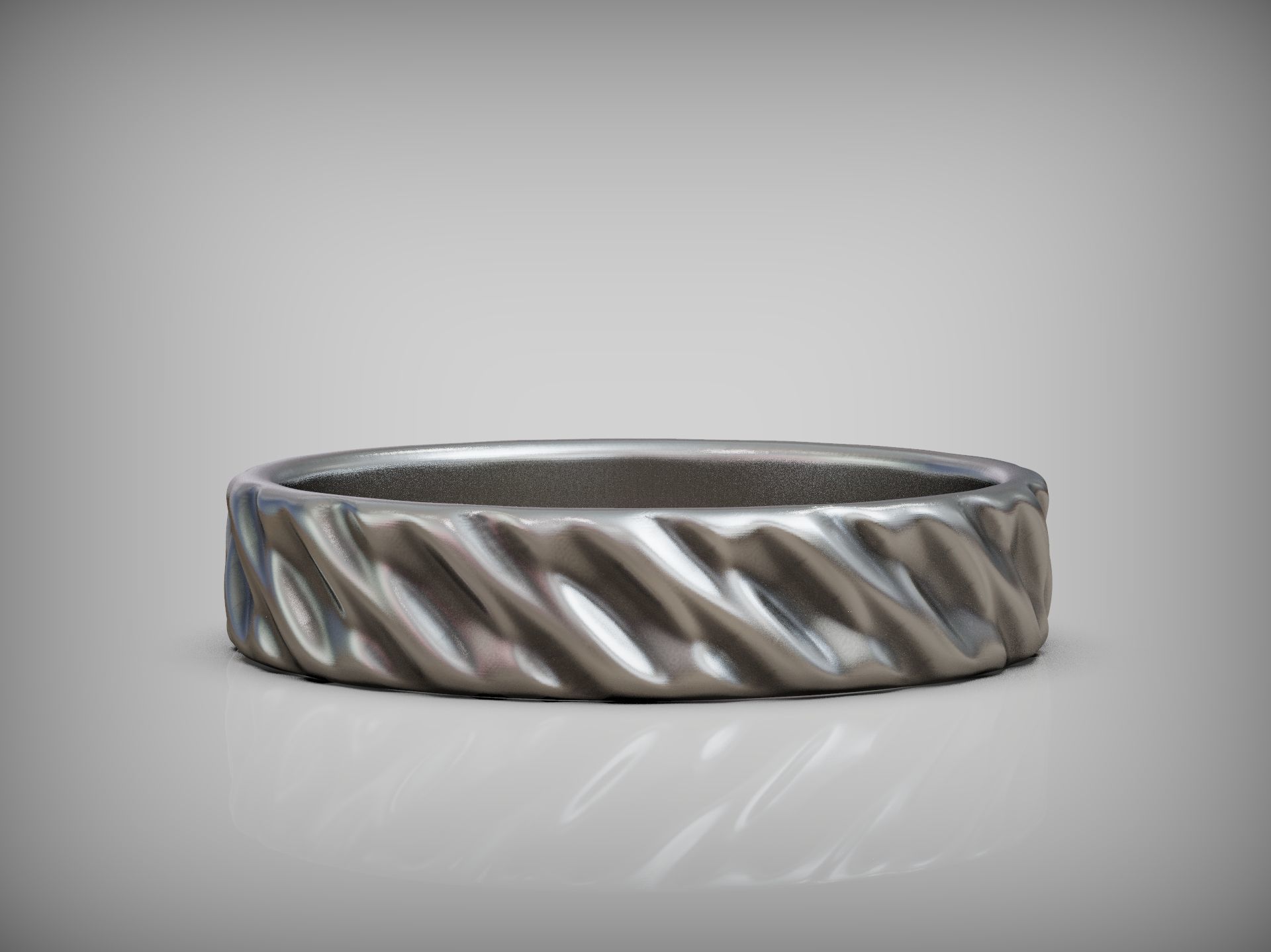 Wedding Band Ring with Diagonal Twisted Pattern for Couples 3D print model_10
