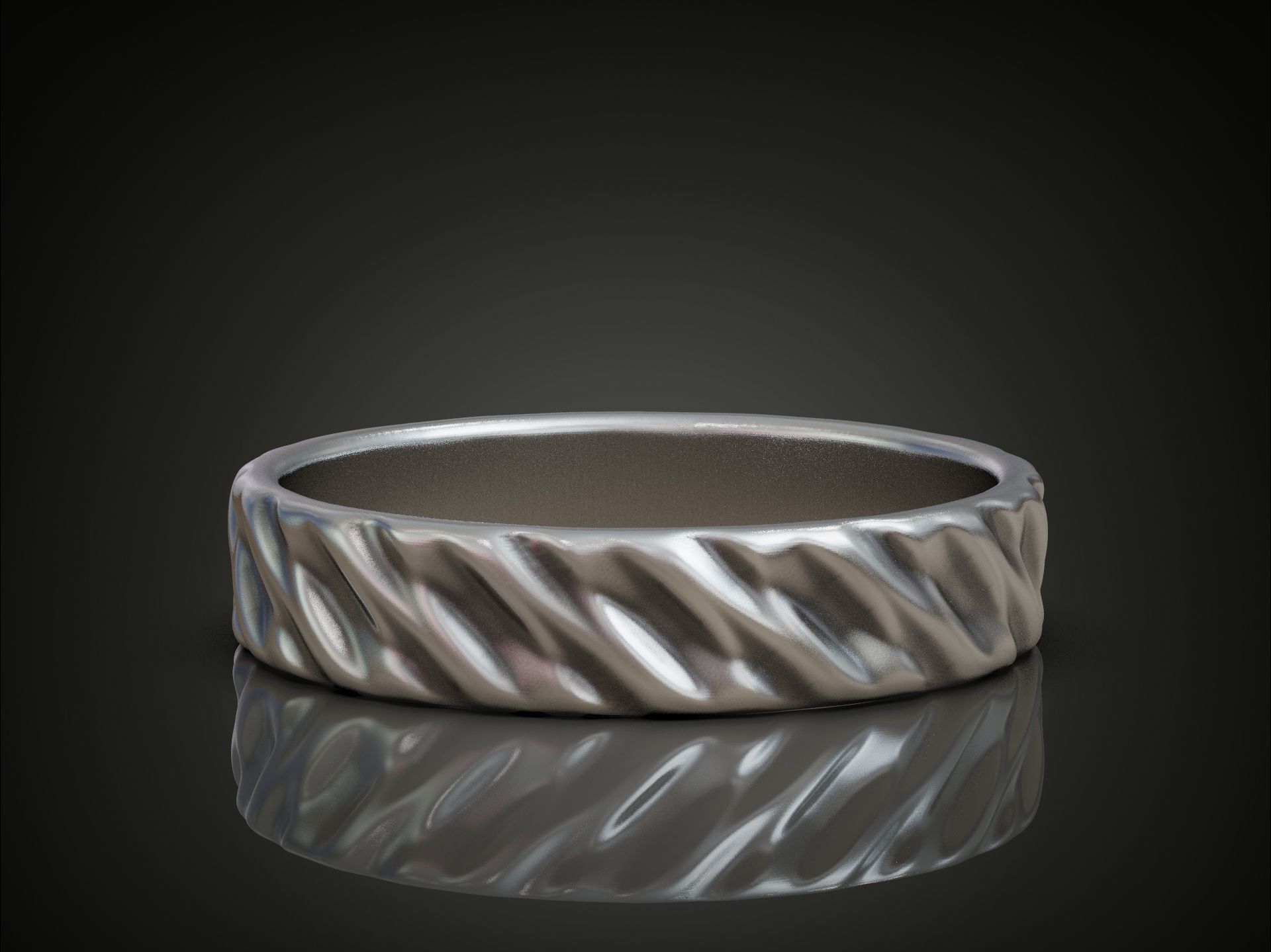 Wedding Band Ring with Diagonal Twisted Pattern for Couples 3D print model_1