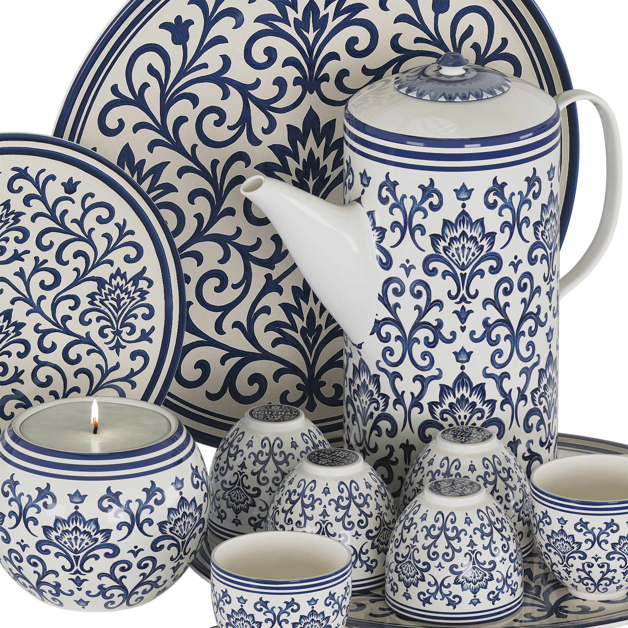 Decorative Tableware Set 01 Low-poly 3D model_1