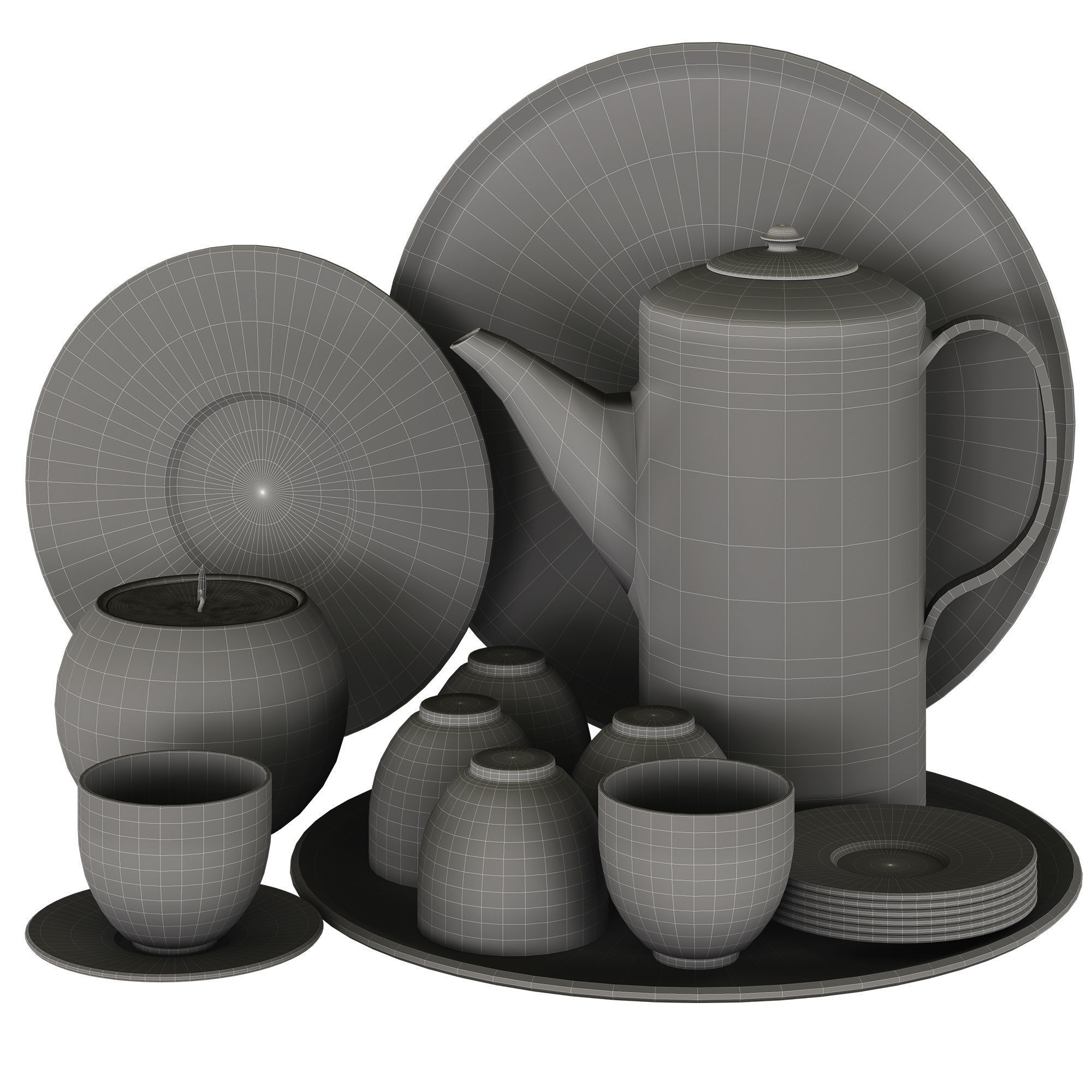 Decorative Tableware Set 01 Low-poly 3D model_2