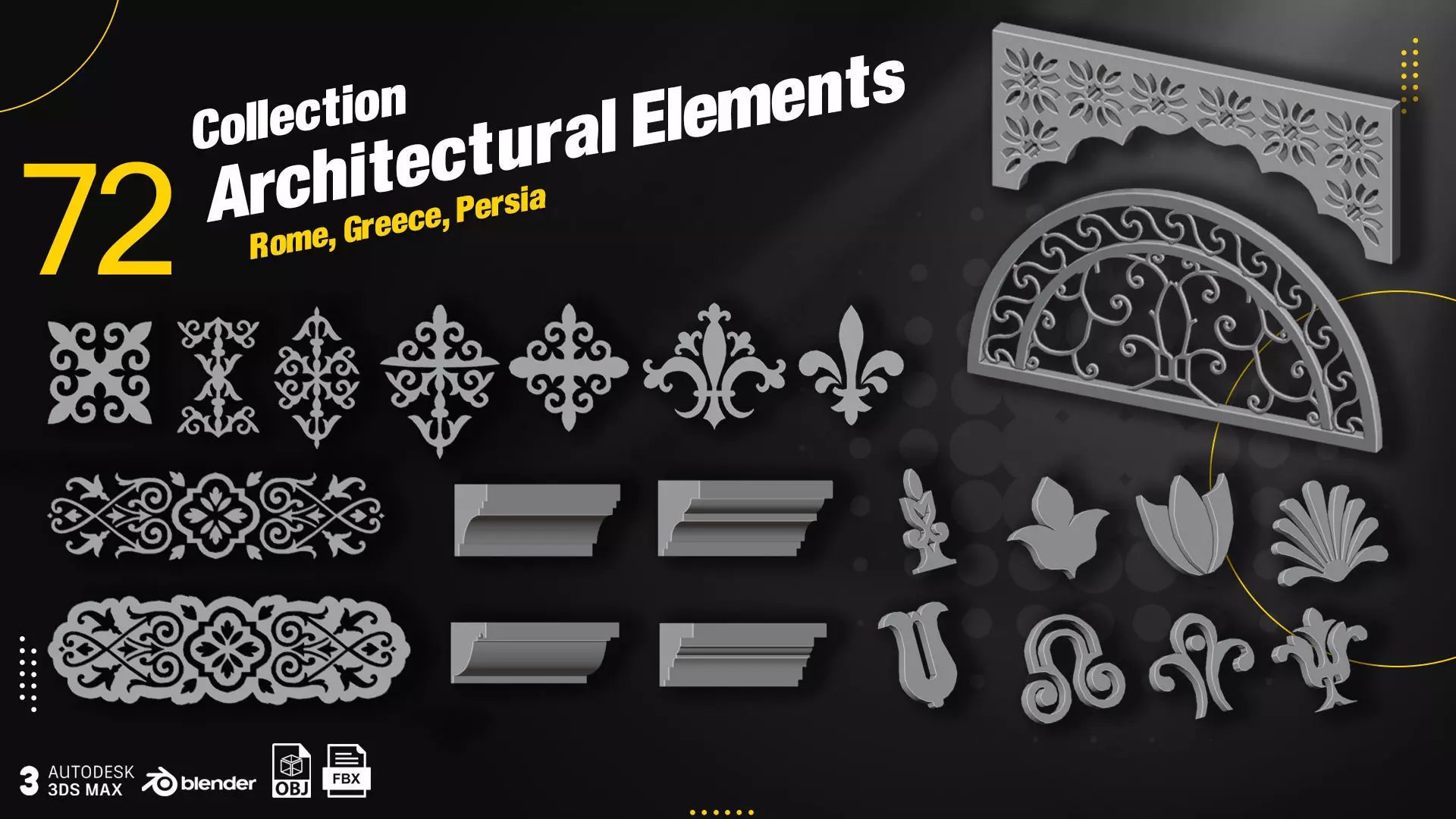72 Architectural Elements Low-poly 3D model_0