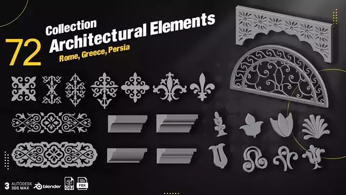 72 Architectural Elements Low-poly 3D model