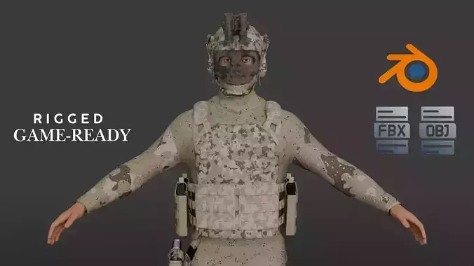 Elite Tactical Operative  Military Character with Rig  Assets