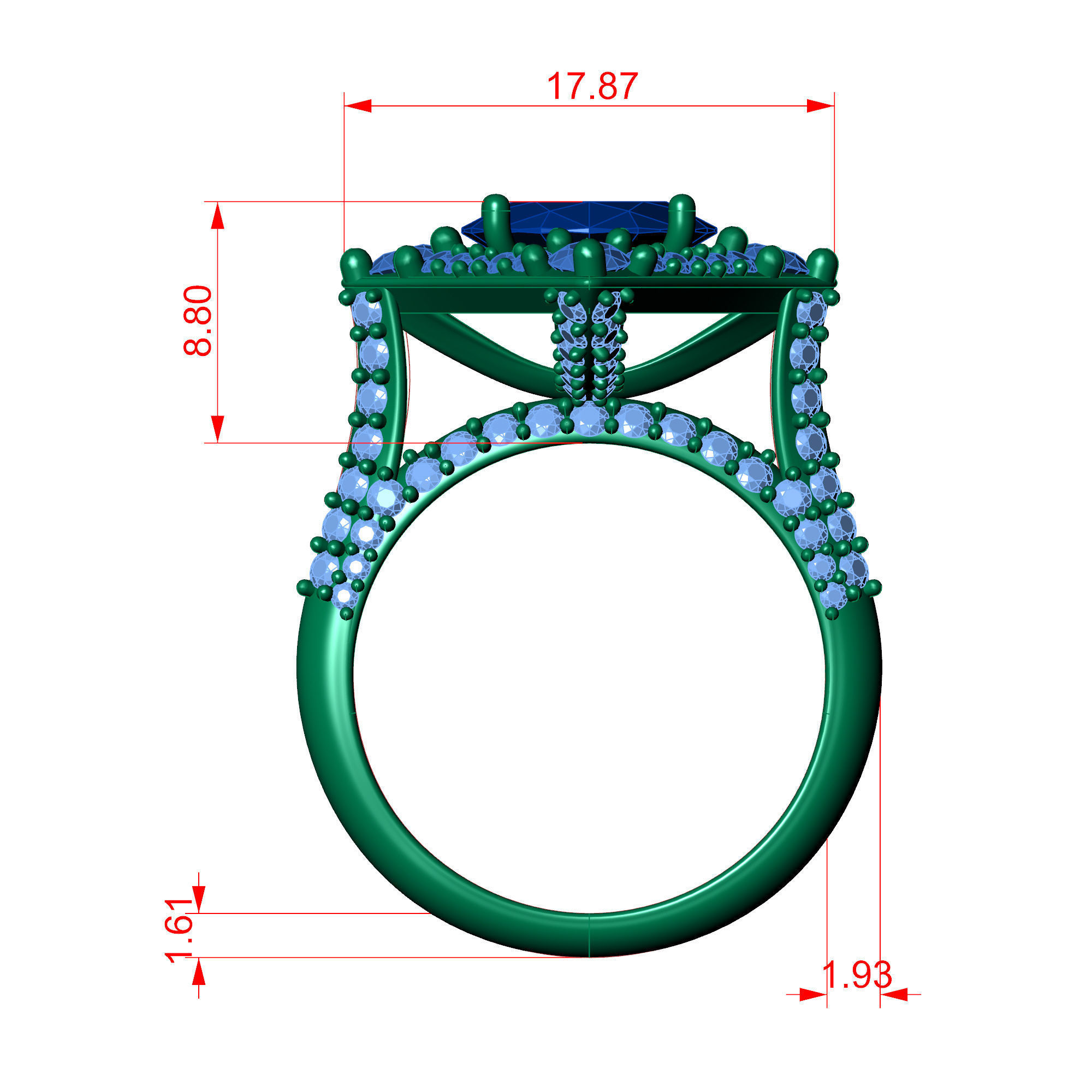 Diamond-shaped Ring 3D print model_5