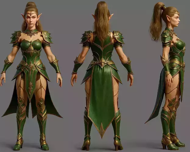 Emerald Sentinel  Elven Warrior Princess 3D model