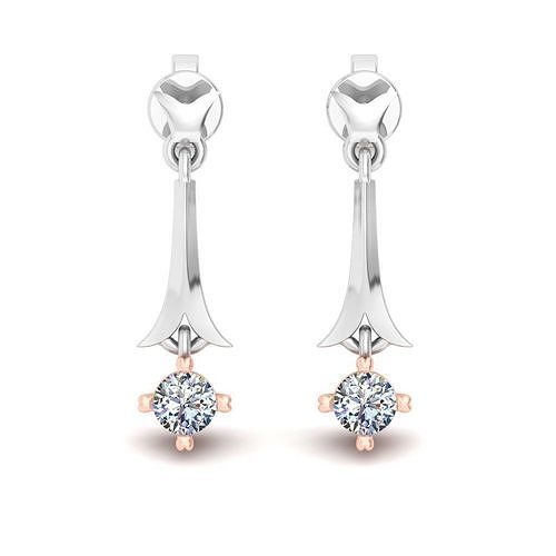 Elegant Two Tone Gold and Diamond Drop Earrings  Floral Inspired 3D print model