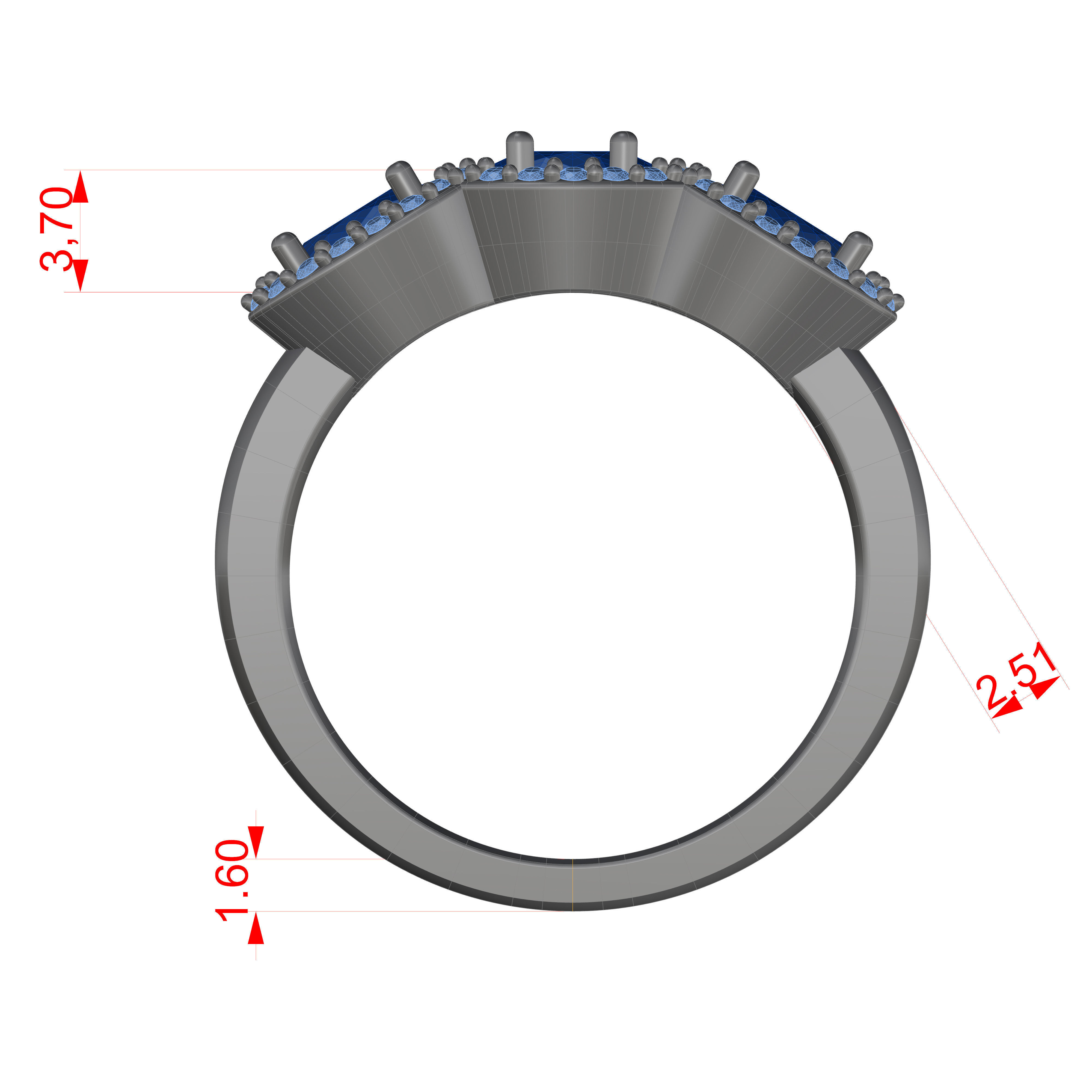 Three-Stoned Ring 3D print model_4