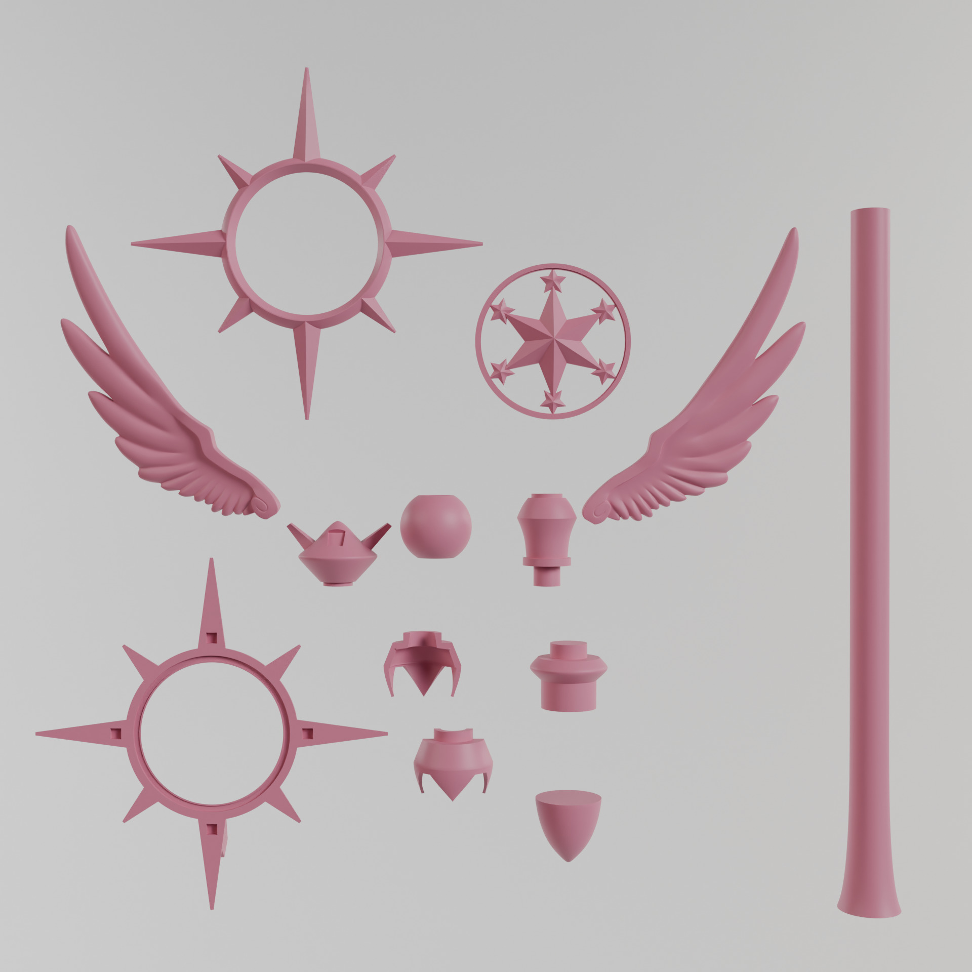 Cardcaptor Sakura Clear Card Wand - 3D Printable Staff STL 3D print model_4