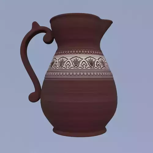 Terracotta Jug with Handle  PBR Clay Pot with Painted Ornament 3D model