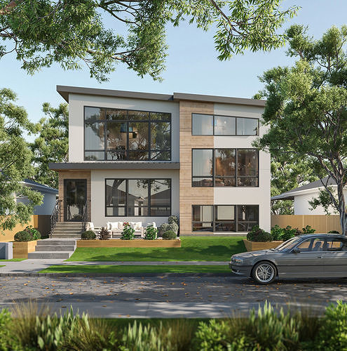 Modern House Exterior 3D Model  Realistic Visualization Low-poly 3D model