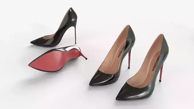  Black leather Women high heels Shoes