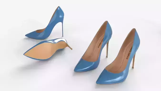  Blue leather Women high heels Shoes