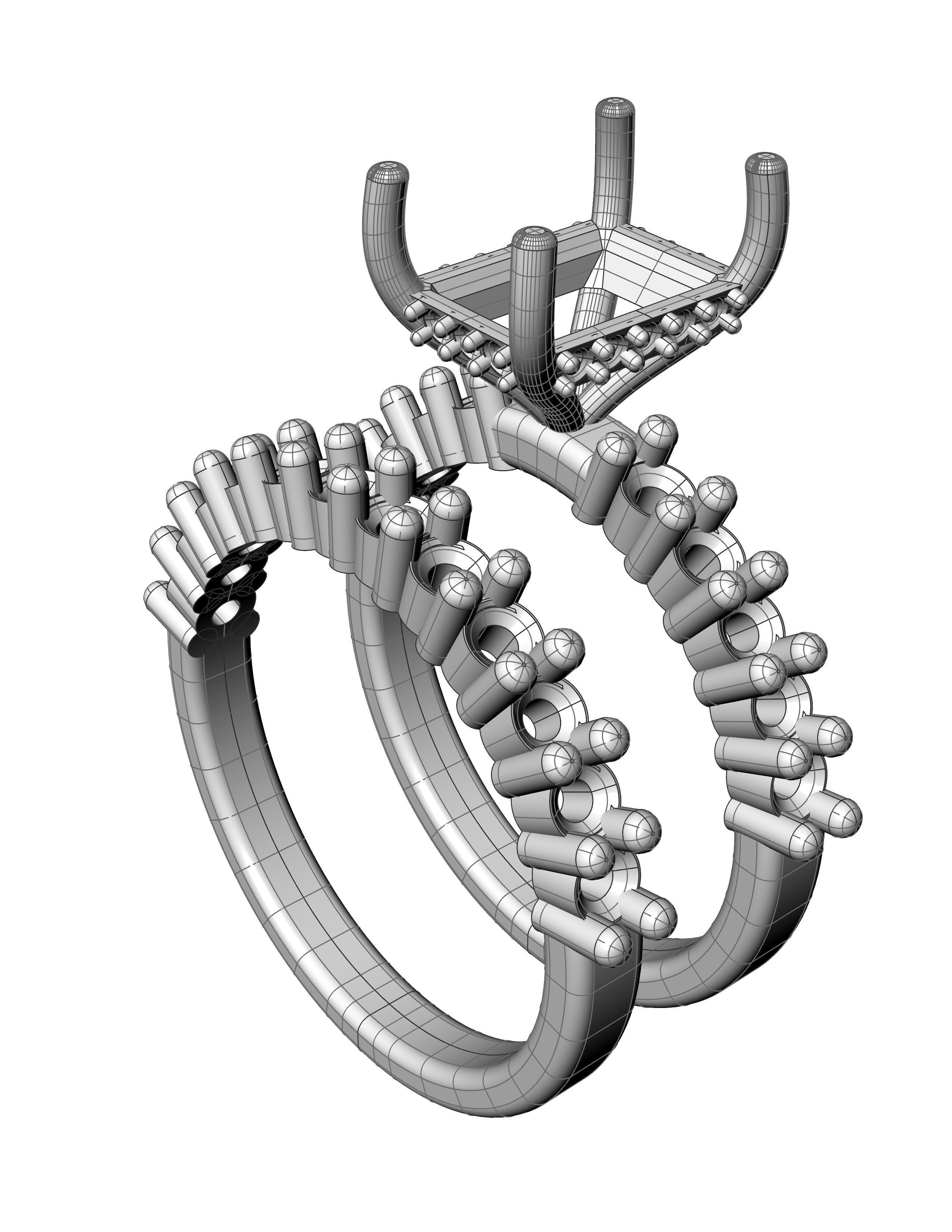 Engagement Ring with Wedding Band 3D print model_12