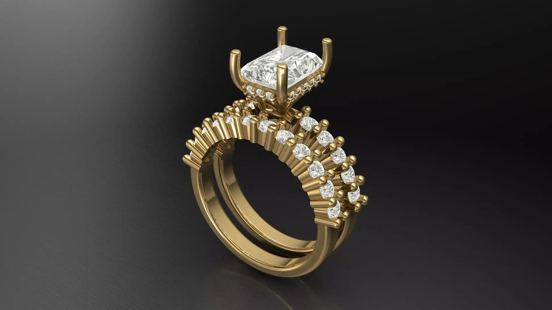Engagement Ring with Wedding Band 3D print model_0