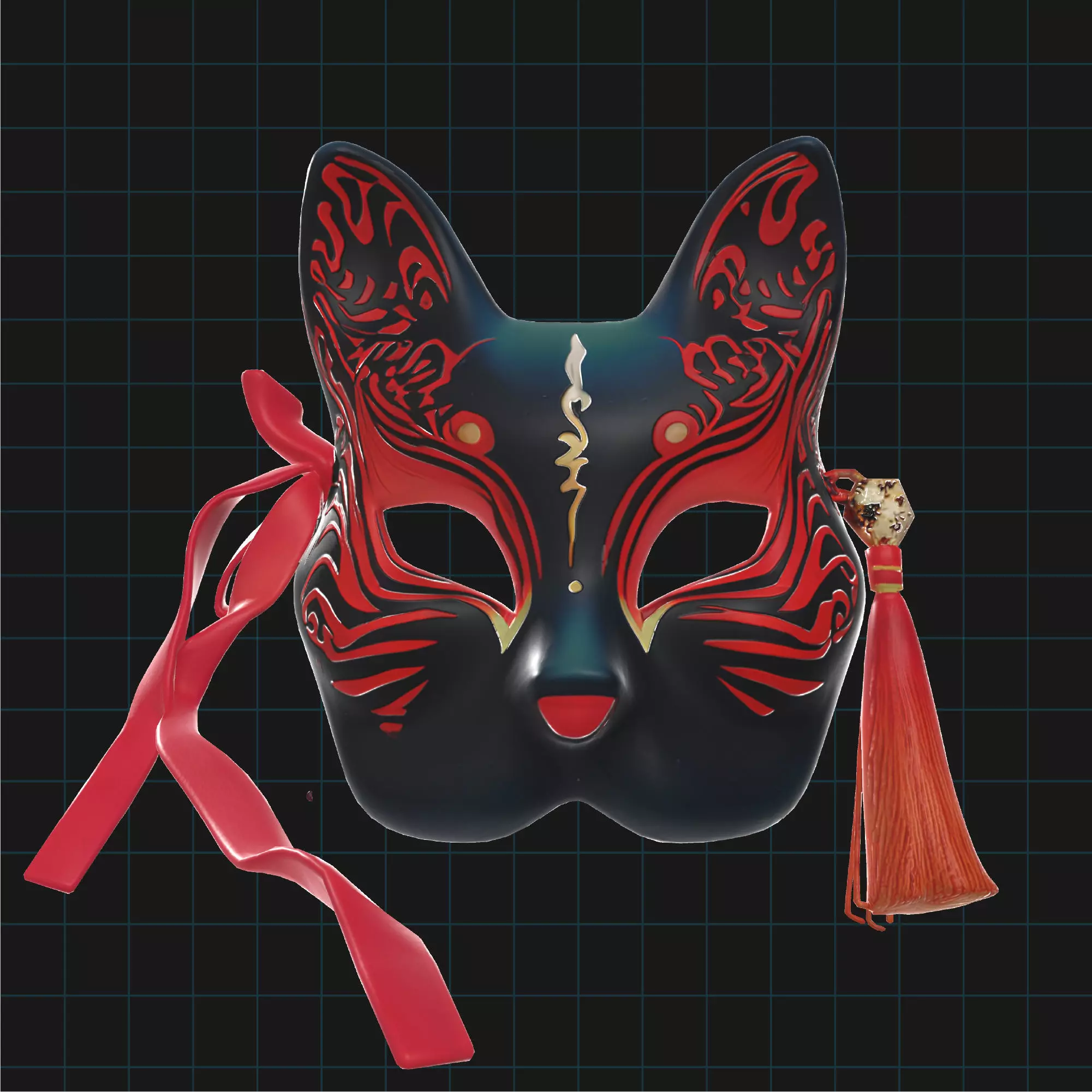 Japanese Kitsune Fox Mask 3D Model - Traditional Anime Cosplay 3D print model_0