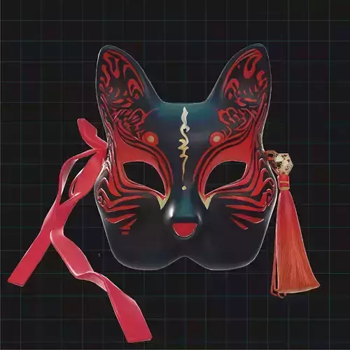Japanese Kitsune Fox Mask 3D Model - Traditional Anime Cosplay 3D print model
