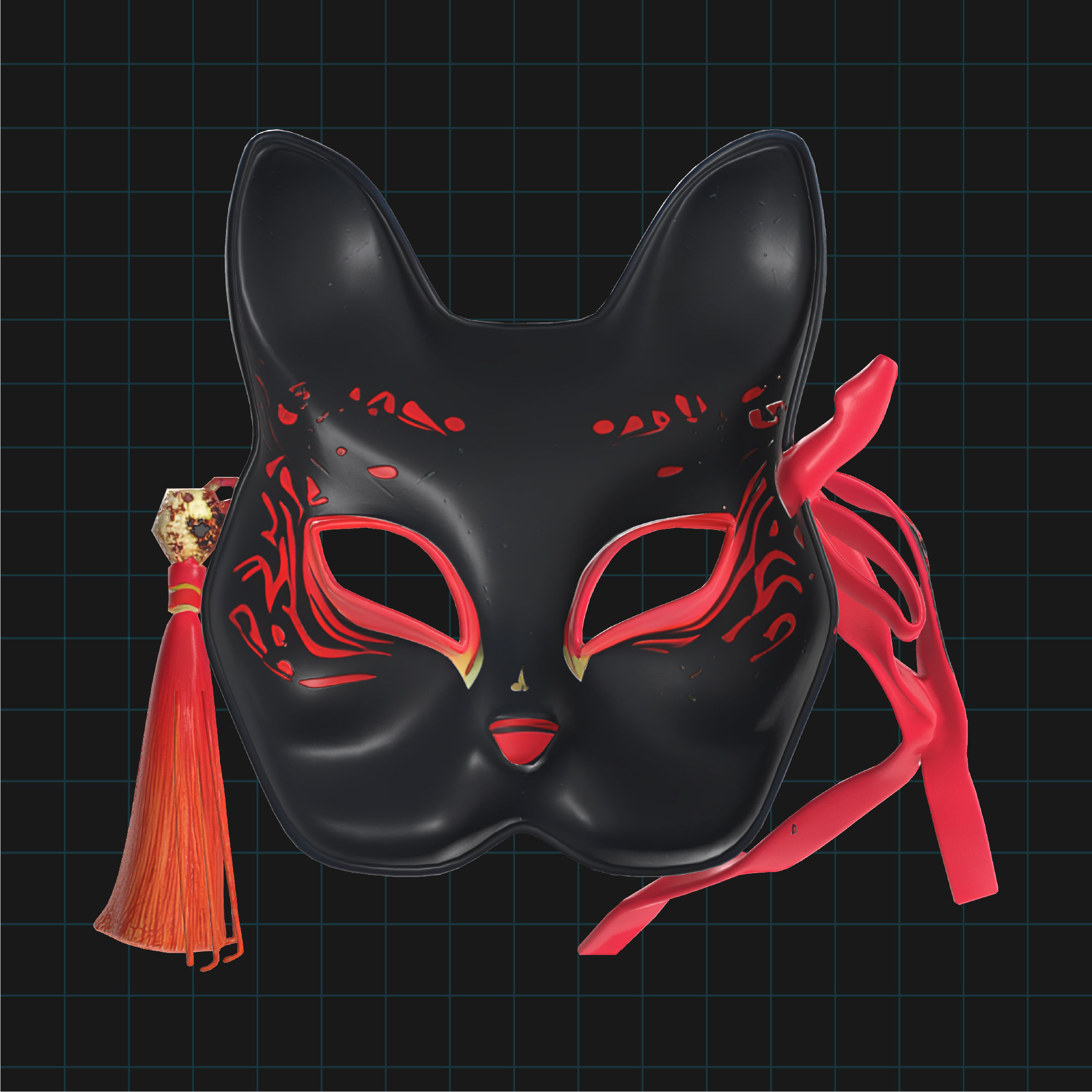 Japanese Kitsune Fox Mask 3D Model - Traditional Anime Cosplay 3D print model_2