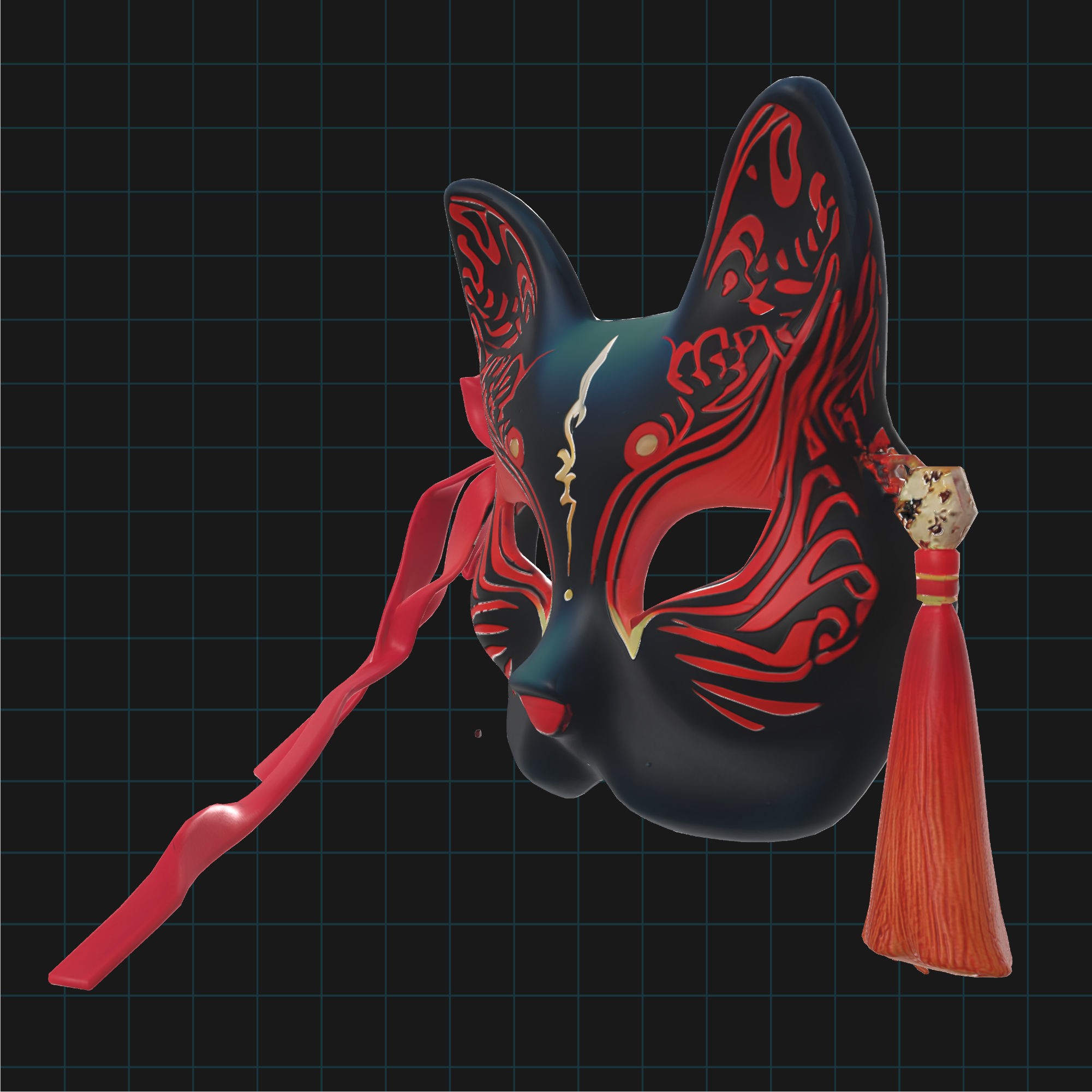 Japanese Kitsune Fox Mask 3D Model - Traditional Anime Cosplay 3D print model_3