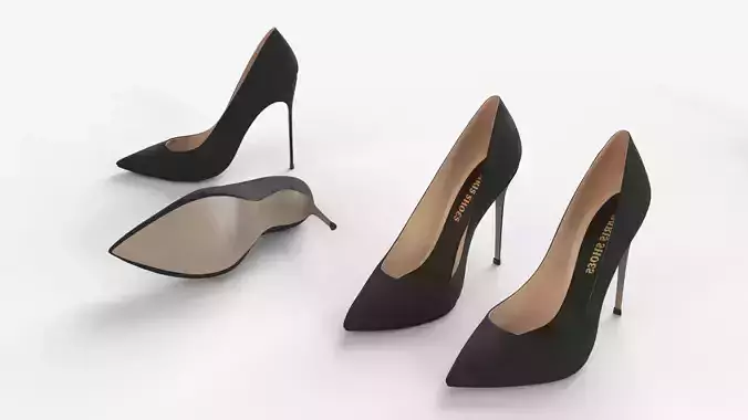  Black Suede  leather Women high heels Shoes 3D model