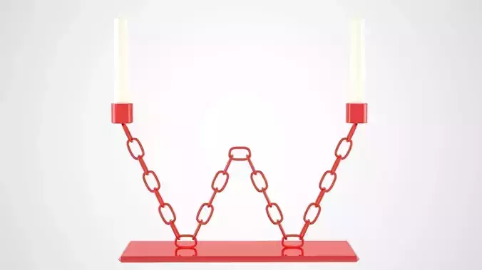 Chain W Candleholder Red Glass Color