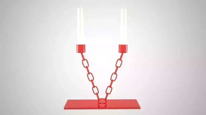 Chain V Candleholder Red Glass Color