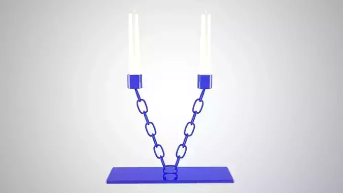 Chain V Candleholder Blue Glass Color