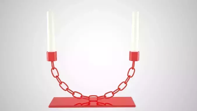 Chain U Candleholder Red Glass Color