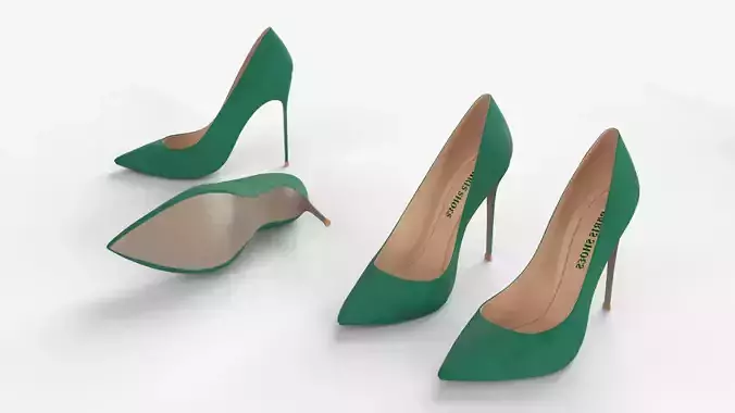  Green Suede  leather Women high heels Shoes 3D model