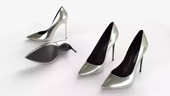  Silver  leather Women high heels Shoes 3D model
