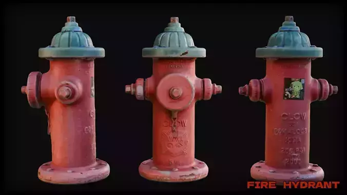 Red Fire Hydrant Realistic Game Ready 3D Scan