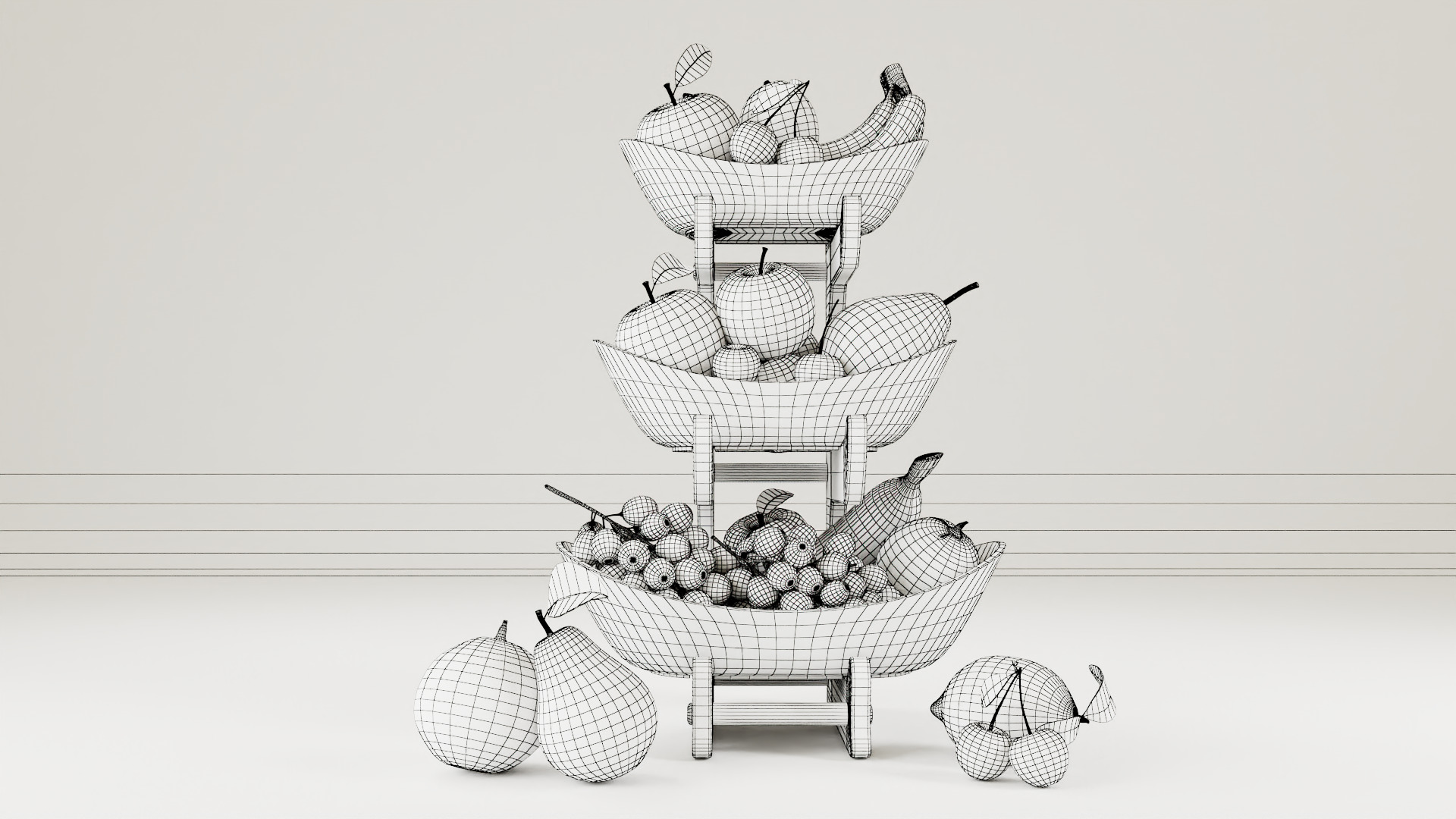 Fruit bowl Low-poly 3D model_7