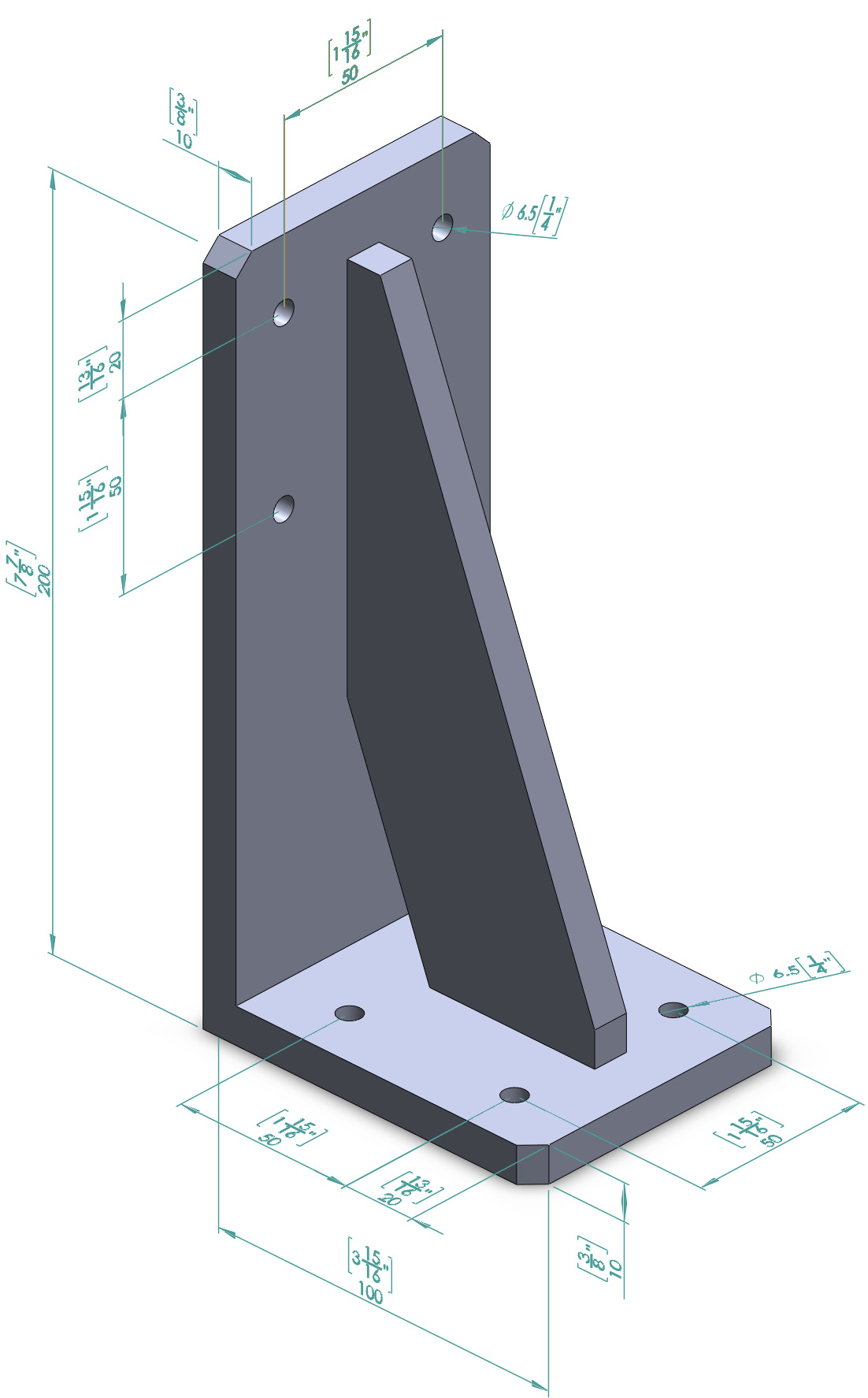 HeavyDuty Printable Wall Bracket 200x100x10mm for Screws M4-M5 3D print model_2