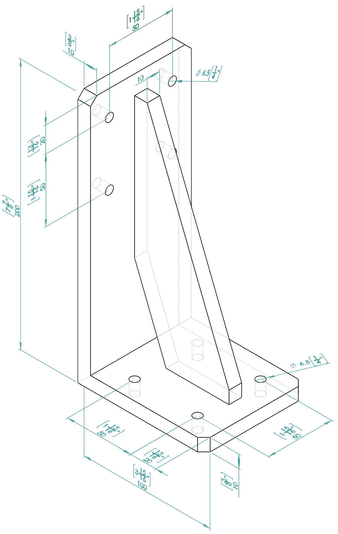 HeavyDuty Printable Wall Bracket 200x100x10mm for Screws M4-M5 3D print model_3