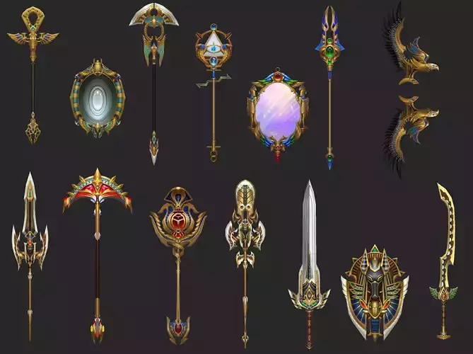 Weapons Pack 07 -  Relics of Ra Weapons Low-poly 3D model
