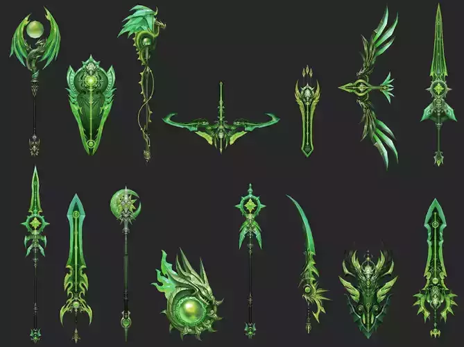 Weapons Pack 06 -  Umbral Eclipse Green Weapons