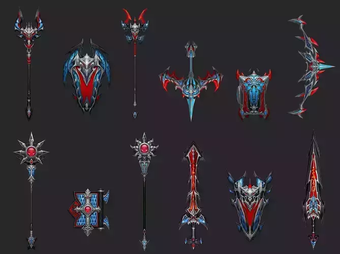 Weapons Pack 03 - Crimson Vortex Weapons Low-poly 3D model