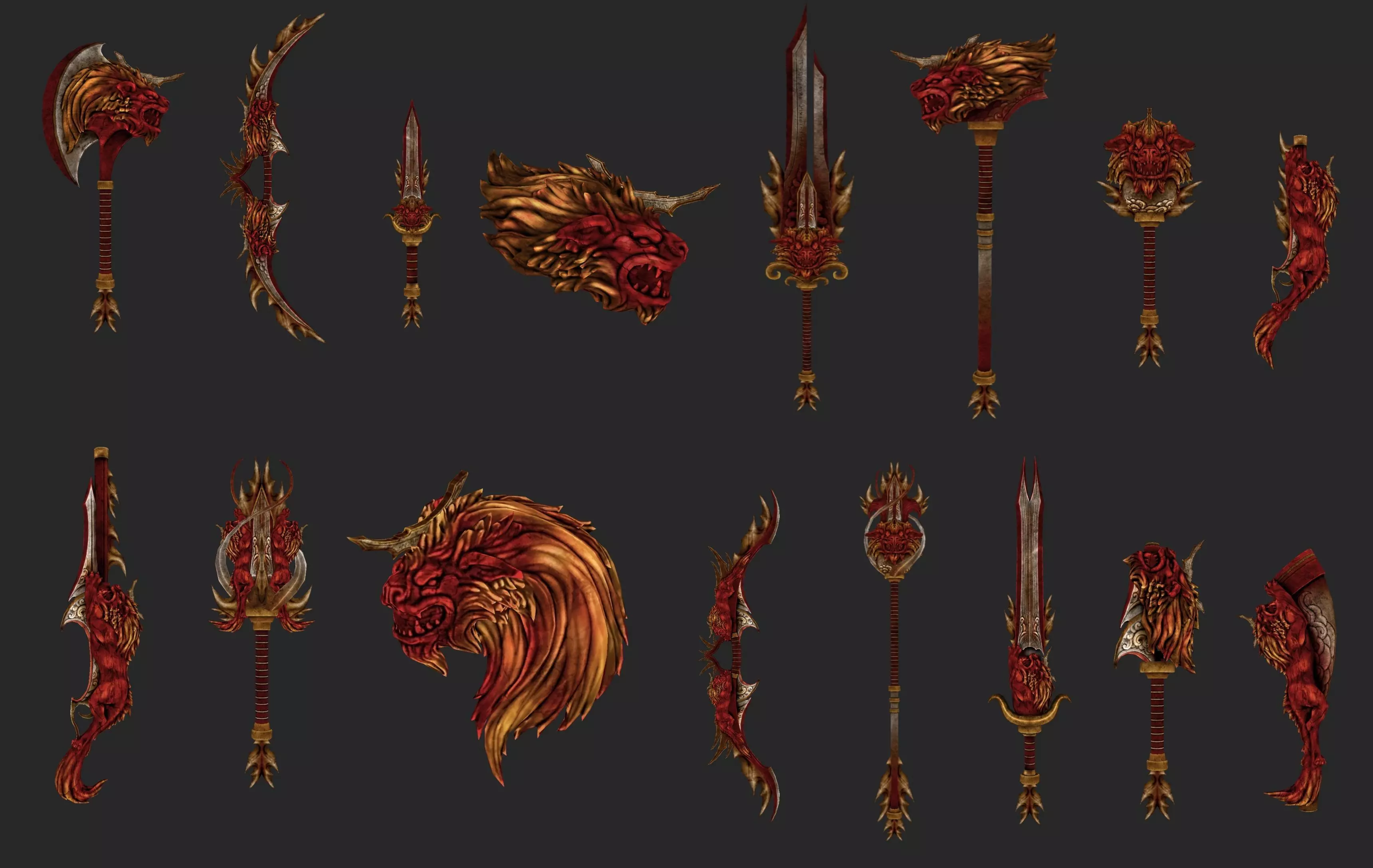 Crimson Lion Weapons Set Low-poly 3D model_0