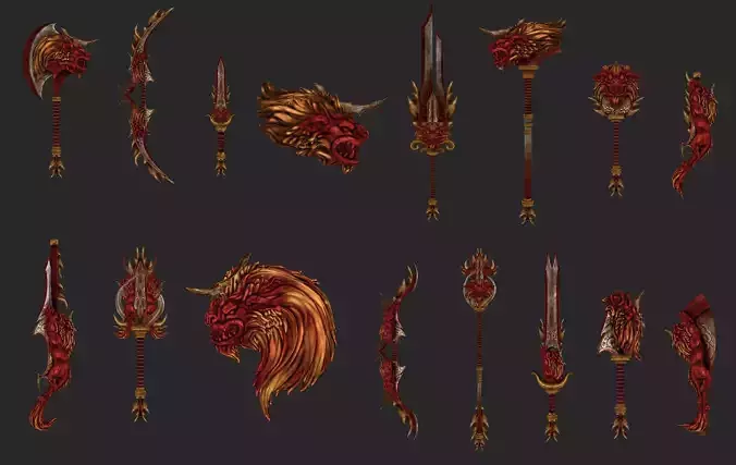 Crimson Lion Weapons Set Low-poly 3D model