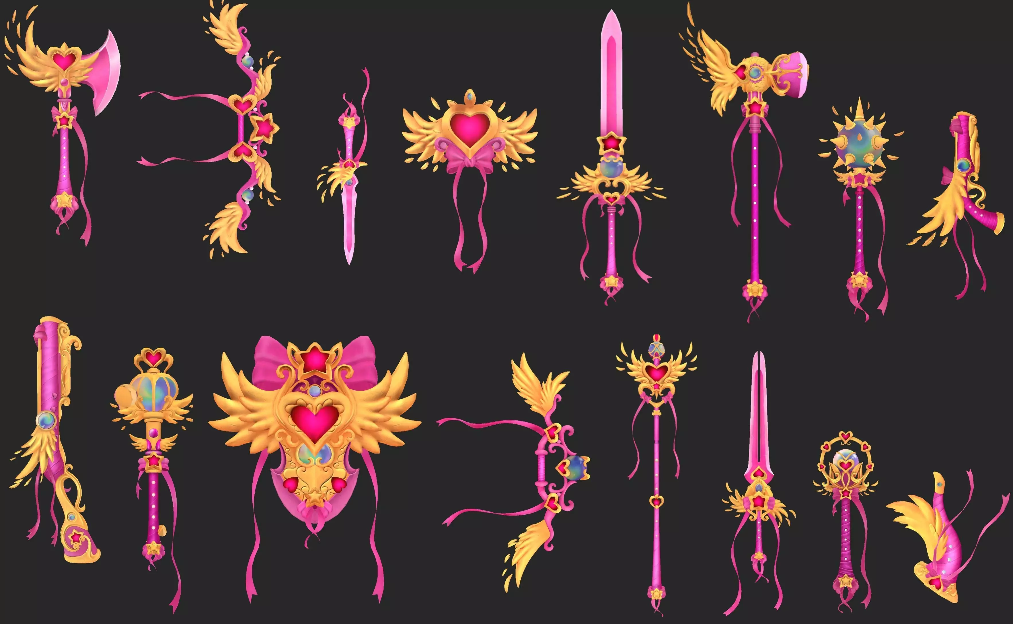 Magical Valentine Weapons Set Low-poly 3D model_0