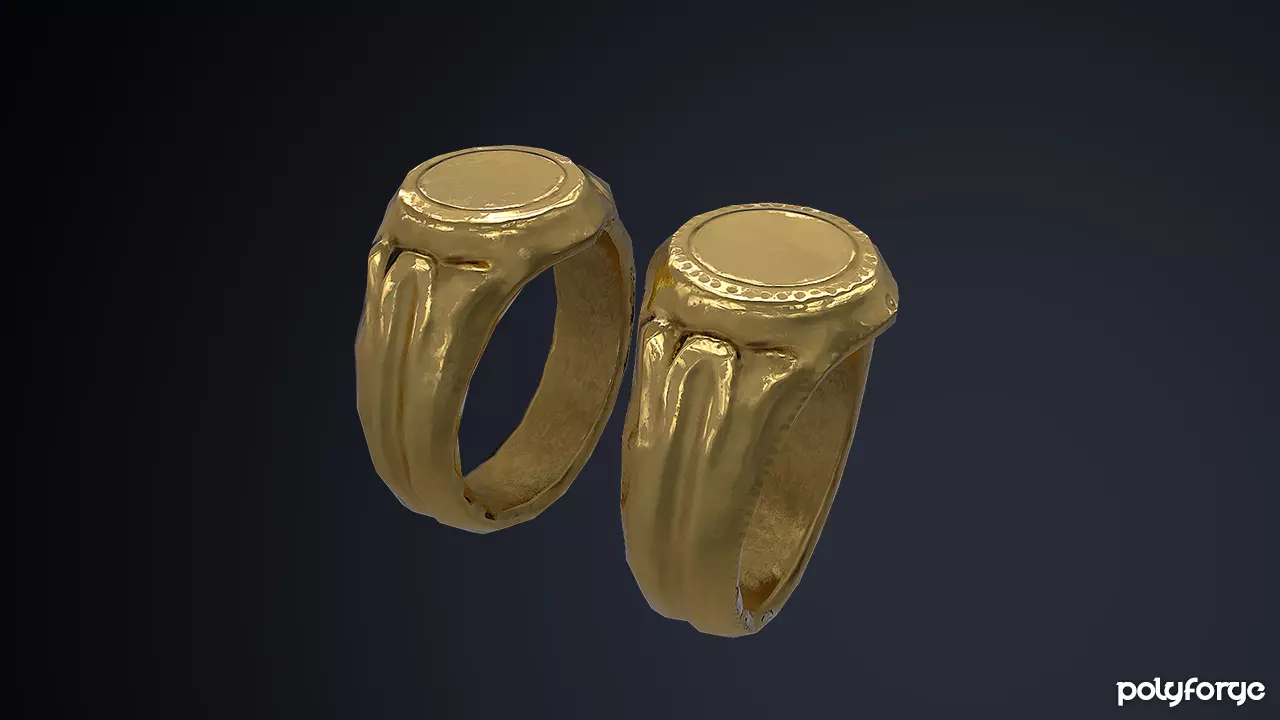 Plain Medieval Gold Merchant Rings Low-poly 3D model_0