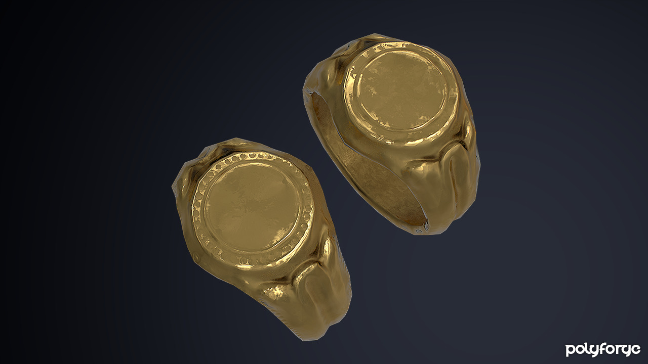 Plain Medieval Gold Merchant Rings Low-poly 3D model_2