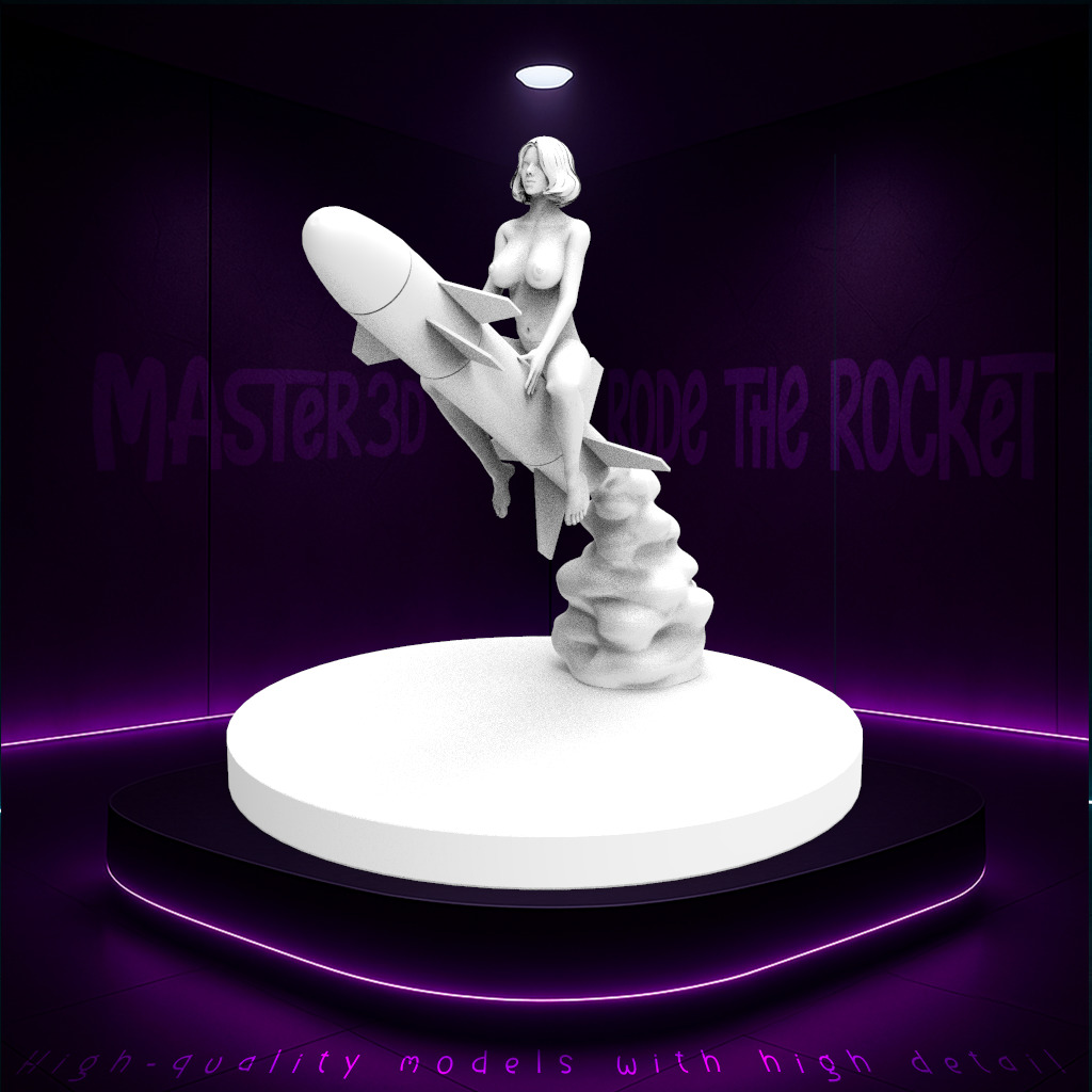 A girl riding a rocket flying into space 3D print model_2