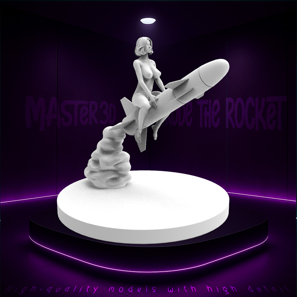 A girl riding a rocket flying into space 3D print model_5