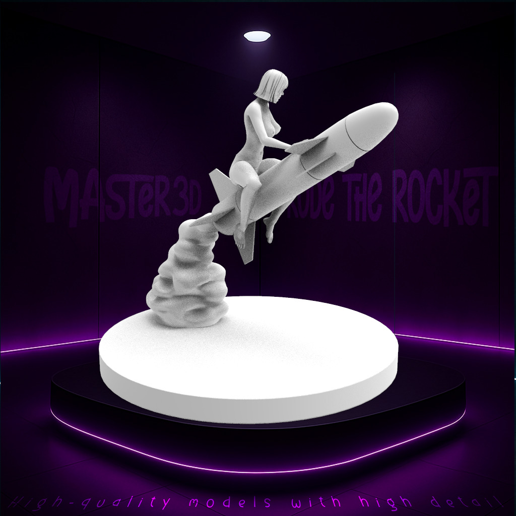 A girl riding a rocket flying into space 3D print model_4